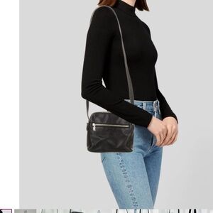 Vintage Ralph Lauren Square Black Leather Crossbody Bag Small silver 90’s logo